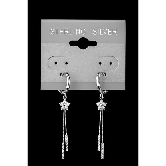 Diamond Pave Starburst Sterling Silver Hoop Drop Earrings - Picture 1 of 5